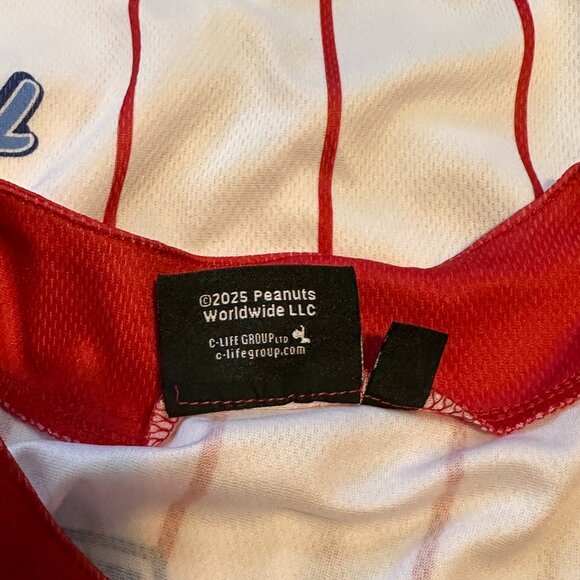 Peanuts Baseball Jersey Shirt Red Pinstripe #50 Button Front Unisex Adult Sz XXL - Picture 7 of 7